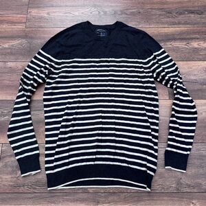American Eagle Outfitters Men’s Navy Blue & Cream Striped Sweater in Large Tall